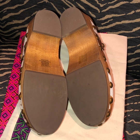tory burch cow print clogs